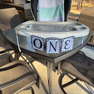 Charming Blue and White 'One' Birthday Banner
